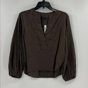 Madewell Women's V-Neck Long-Sleeve Top - Brown Heather - Small - NWT